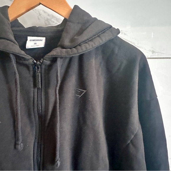 Gymshark Cropped Fleece Zip Hoodie Black Oversized - Picture 3 of 6